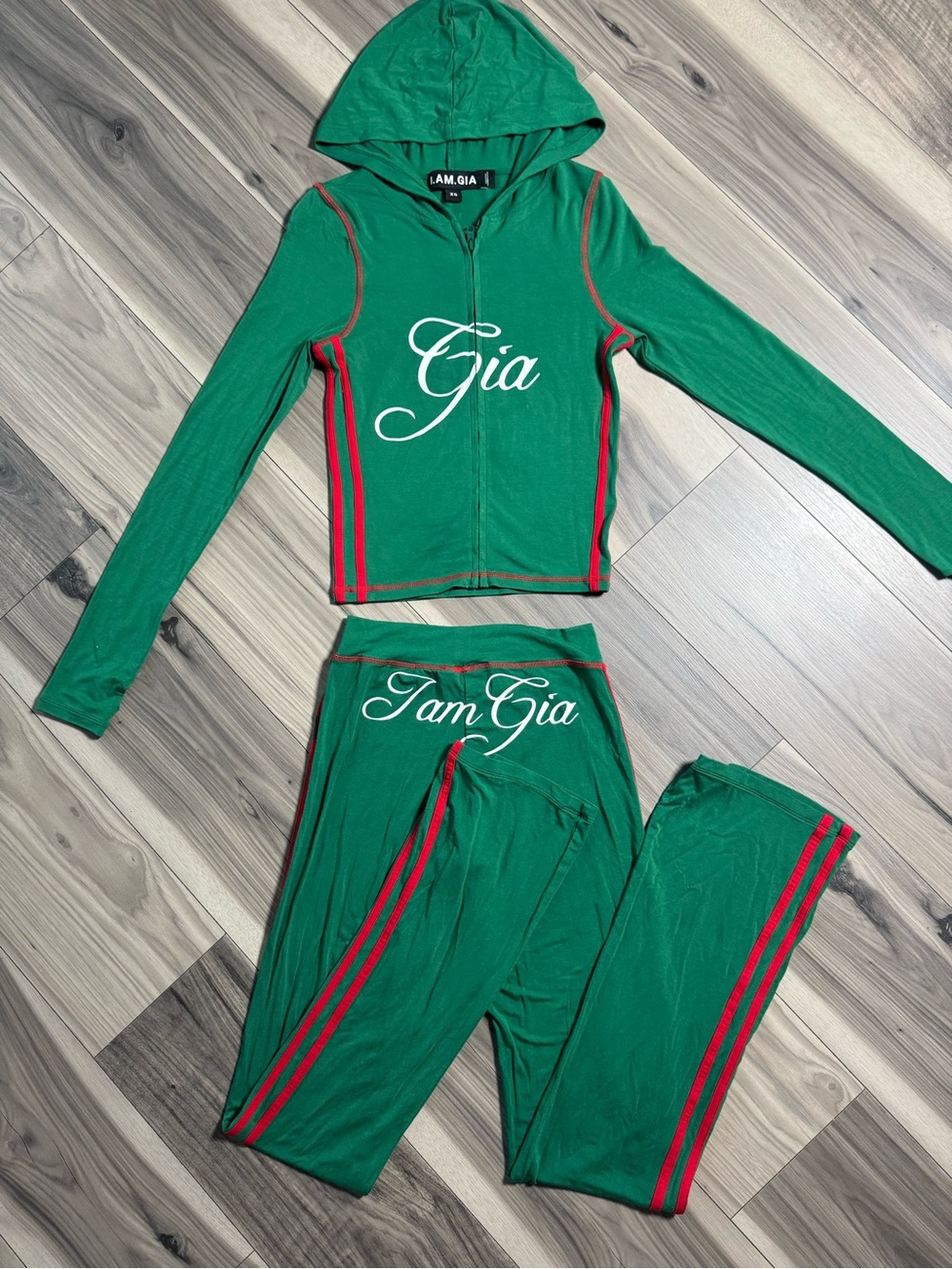 Authentic I.AM.GIA Green Hooded Set with Red Stripe